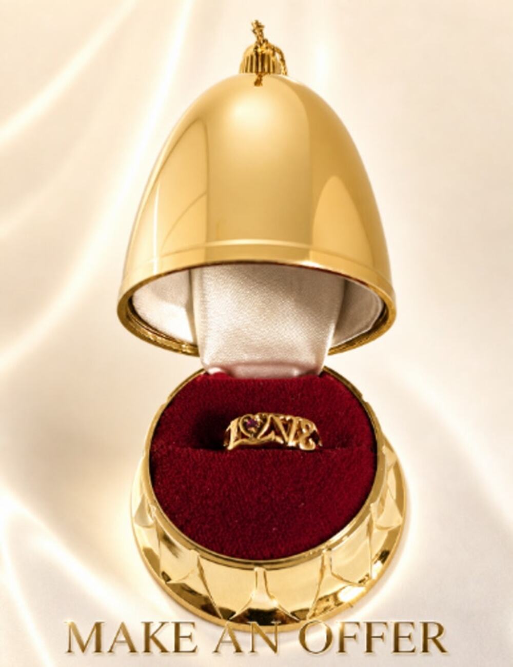 Vintage Park Lane Love Ring Red CZ with Bell Ornament Box NEW NOS size 6